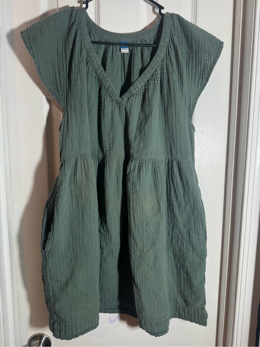 Old Navy Sage Green Cotton Gauze Flutter Sleeve Tiered Mini Dress